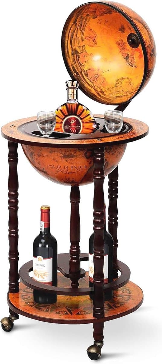 Globe Barwagen - Mini Bar Wijnrek met Wieltjes voor Opberging en Esthetiek — afbeelding 1