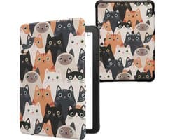 kwmobile e-reader hoesje geschikt voor Amazon Kindle Paperwhite (2024)/Colorsoft hoes - E reader flip case met magnetische sluiting - Ereader cover - Katten design in oranje / zwart / wit