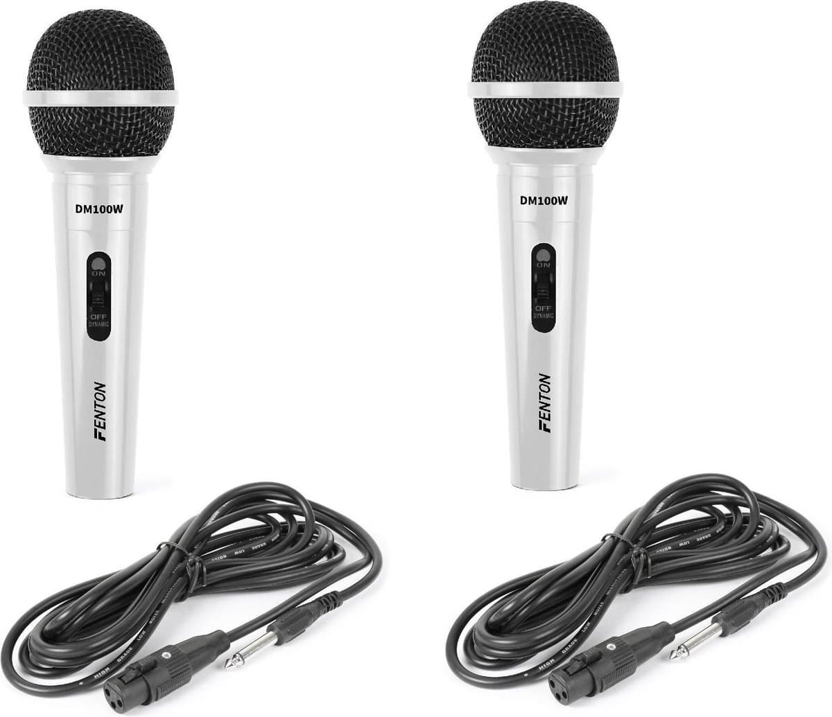 Karaoke microfoon - Fenton DM100W - Set van twee karaoke microfoons - Ook geschikt voor de DJ!- Wit — afbeelding 1