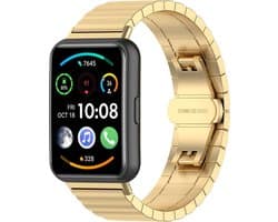Stalen Smartwatch bandje - Geschikt voor Huawei Watch Fit 2 metalen bandje - goud - Strap-it Horlogeband / Polsband / Armband