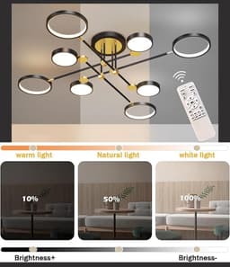 Moderne LED Plafondlamp Zwart Dimbaar met Afstandsbediening - Geschikt voor Woonkamer, Slaapkamer en Eetkamer — thumbnail 3