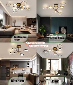 Moderne LED Plafondlamp Zwart Dimbaar met Afstandsbediening - Geschikt voor Woonkamer, Slaapkamer en Eetkamer — thumbnail 4