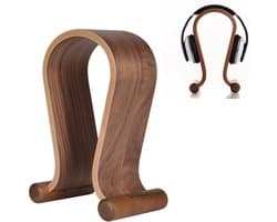 koptelefoon houder — U-vormig ontwerp — Presentatie- & opbergstandaard — Notenhout — Houten