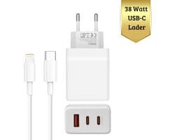 Snellader 38W - USB-C Adapter met Oplaadkabel geschikt voor Lightning- Fast Charger Geschikt Voor iPhone 14/13/12/11 Pro Max & iPad – Snelle Oplader Inclusief Kabel (3M)