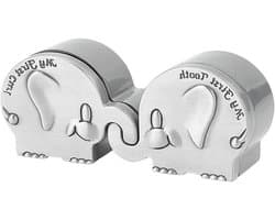 Herinneringsdoos voor baby's - 2 stuks, antiek zilver, met olifantentanden, doop en douche gedenkdoos