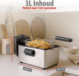 Friteuse met 3 Liter Inhoud en Instelbare Temperatuur - Zilver — thumbnail 3