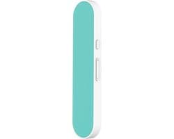 Innovatieve en veilige hoofdtelefoon met beengeleiding, voorzien van een Bluetooth 3-chip, een verbindingsbereik van 10 meter, een stereo Bluetooth-luidspreker met beengeleiding, een blauw-wit kleurenschema en synchronisatie via een Bluetooth-kaart.