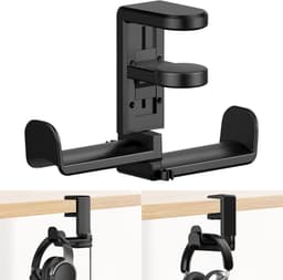 Headset houder voor bureau 360 graden draaibaar met kabelorganizer - zwart - gaming accessoire. — thumbnail 1