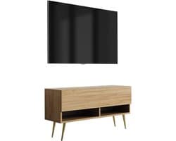 Tv-meubel 100 cm - Dressoir Media Console - Woonkamer Entertainment - Gouden Schuine Poten - 100x32x52 cm - Craft Eik
