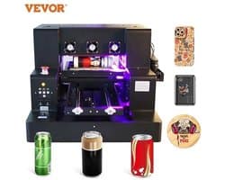 VEVOR A3 UV Printer Flatbed - Professionele UV Printer 1440 DPI met Rotatiefunctie voor Flessen en Cilinders - Sticker & Label Printer - Print op Telefoonhoesjes, Glas, Metaal, Hout en Kunststof - CMYK + Wit - 330×500 mm Printformaat