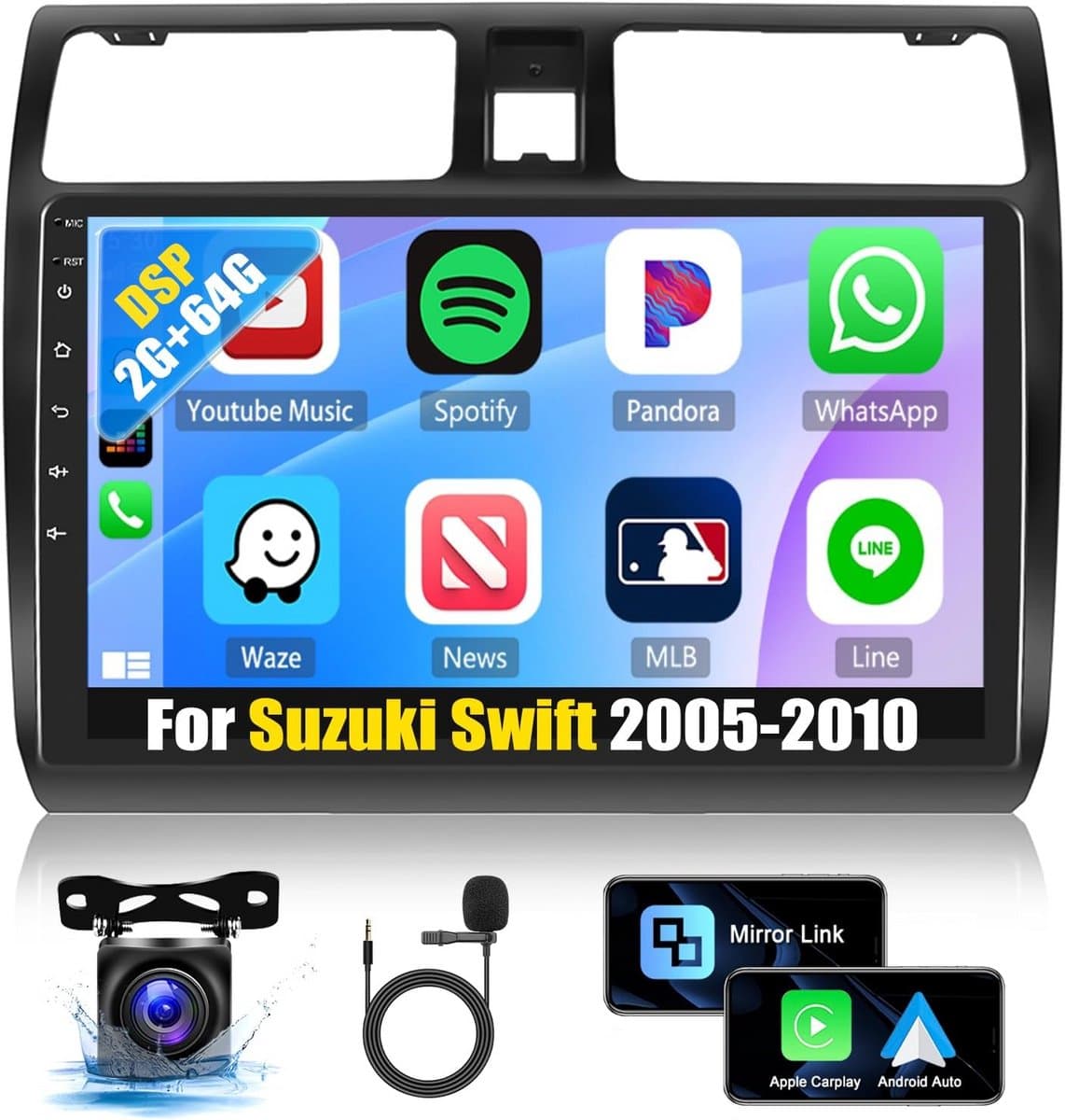 Android Autoradio voor Suzuki Swift 2005-2010 met 10.1" Scherm, Apple CarPlay & Android Auto, 2+64GB — afbeelding 1