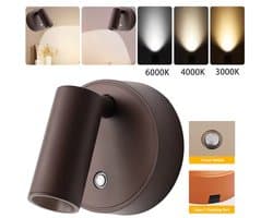 Draadloze LED-wandlamp Met Magnetische Bevestiging, Oplaadbaar Via USB, Zelfklevend, Spotlamp Met Aanraakschakelaar, Dimbaar in 3 Kleuren, Verstelbare Hoek, Bedlampje, Accentverlichting Voor Kunstwerken – Bruin