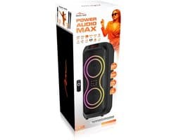 Grote Bluetooth-luidspreker, 120 W RMS/1400 W PMPO, twee 8"-luidsprekers, equalizer, karaokefunctie, MP3/microSD-kaarten, USB, AUX, BT 5.3+EDR, display, LED, ingebouwde accu, afstandsbediening, MT3185