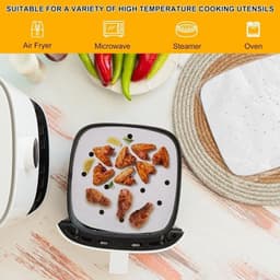 200 Bamboe Airfryer Liners 15,24 cm - Anti-aanbaklaag - Geperforeerd Perkamentpapier - Wegwerp demperpapier - Stoommand - Wit. — thumbnail 7