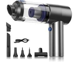 4-in-1 Auto Stofzuiger - Zuigen & Blazen - Kruimeldief - Oplaadbaar - Handstofzuiger - Airduster - Zwart