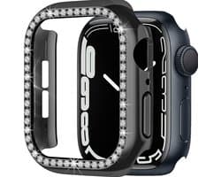 Strap-it Diamond Case - Geschikt voor Apple Watch case 41 mm- Hoesje geschikt voor Apple Watch 7/8 case - Zwart - iWatch cover voor: Series 7/8 41 mm