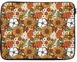 Laptophoes 15.6 inch - Bloemen - Vintage - Patronen - Laptop sleeve - Binnenmaat 37x26 cm - Zwarte achterkant - Back to school spullen - Schoolspullen jongens en meisjes middelbare school - Macbook air hoes - Chromebook sleeve
