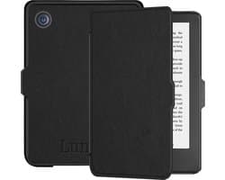 Lunso - Geschikt voor Kobo Clara 2E hoes (6 inch) - Vegan Saffiano Leren sleep cover - Zwart
