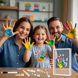 Handprint en Voetafdruk Baby Set - DIY Plakafdruk - Houten Lijst - Niet-Toxische Vingerkleuren - Creatieve Afdruk Set voor Baby - Cadeau voor Ouders en Nieuwgeboren — thumbnail 2