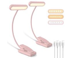 Oplaadbare leeslamp met clip en zwanenhals - 10 helderheidsniveaus en 3 kleuren - Mini nachtlampje voor kinderen - Set van 2