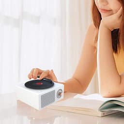 JeiibrZui Vintage Bluetooth-Luidspreker - Mini-Platenspeler - Compact Formaat Krachtig Geluid 5 Watt - 1 Stuk - Retro Cadeau Voor Meisjes Wit — thumbnail 5
