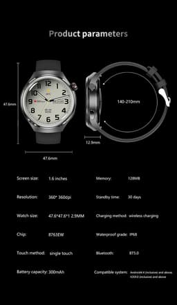 Knobbout 1.6 inch(3.7cm) Stijlvolle HD Kleurenweergave Scherm smartwatch - Ingebouwd Kompas - Hoogtemeter en Barometer - Krachtige NFC-functie - Bluetooth Handsfree Bellen - Dynamische Interactieve Weergave - Zilver staal en siliconen horlogeband — thumbnail 3