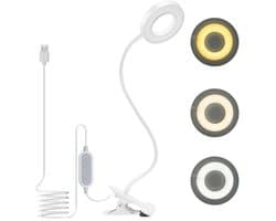 Verstelbare LED-leeslamp met Clip - Oogbescherming, 10 Helderheidsniveaus en 3 Lichtmodi voor Thuis en Kantoor