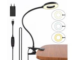 Azomor® Zwarte flexibele leeslamp met klemmontage en verstelbare lichtmodi