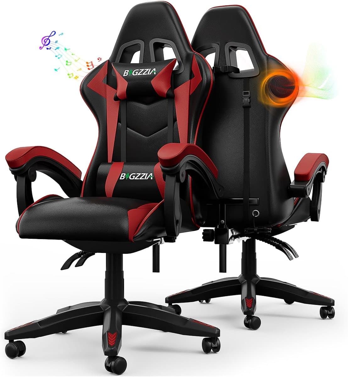 Bigzzia Gamingstoel met Bluetooth-luidspreker - Gamingstoel met lendensteun - Verstelbare en draaibare bureaustoel met een draagvermogen van 150 kg - Volwassenen Kinderen — afbeelding 1