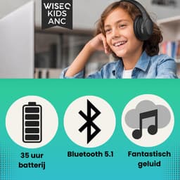 WiseQ ANC Koptelefoon Kinderen – Draadloze Koptelefoon Kind – Active Noise Cancelling – 35u Bluetooth – Hufterproof met Microfoon – Zwart — thumbnail 9