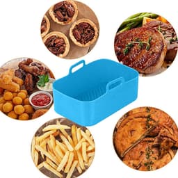 2 stucks Airfryer Siliconen Pan Rechthoekig Herbruikbaar Vervangingsvoering Inzetpan Dubbele Mand Kipmat Geschikt voor Ninja Air Fryer Accessoires-blauw — thumbnail 5