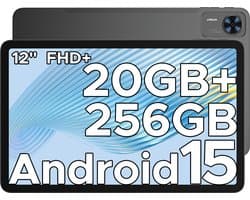 DOOGEE T36 -Android 15 -tablet -32 ​​GB RAM + 256 GB ROM-8800 mAh -4G LTE- Octa Core-12 inch 90 Hz-BT 5.0 -13 MP camera - FaceID - dubbele speakers-Zwart