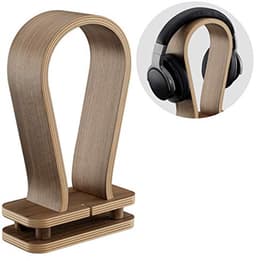 Universele houten hoofdtelefoonstandaard met kabelhouder - Stijlvolle en functionele accessoires voor je bureau — thumbnail 1