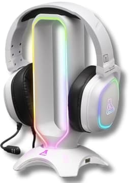 Gaming Headset Stand met RGB Backlight en USB Hub - Universele Hoofdtelefoonhouder voor PC, PS5, Xbox en Switch - Antislip en Ruimtebesparend - Wit 2024 — thumbnail 1