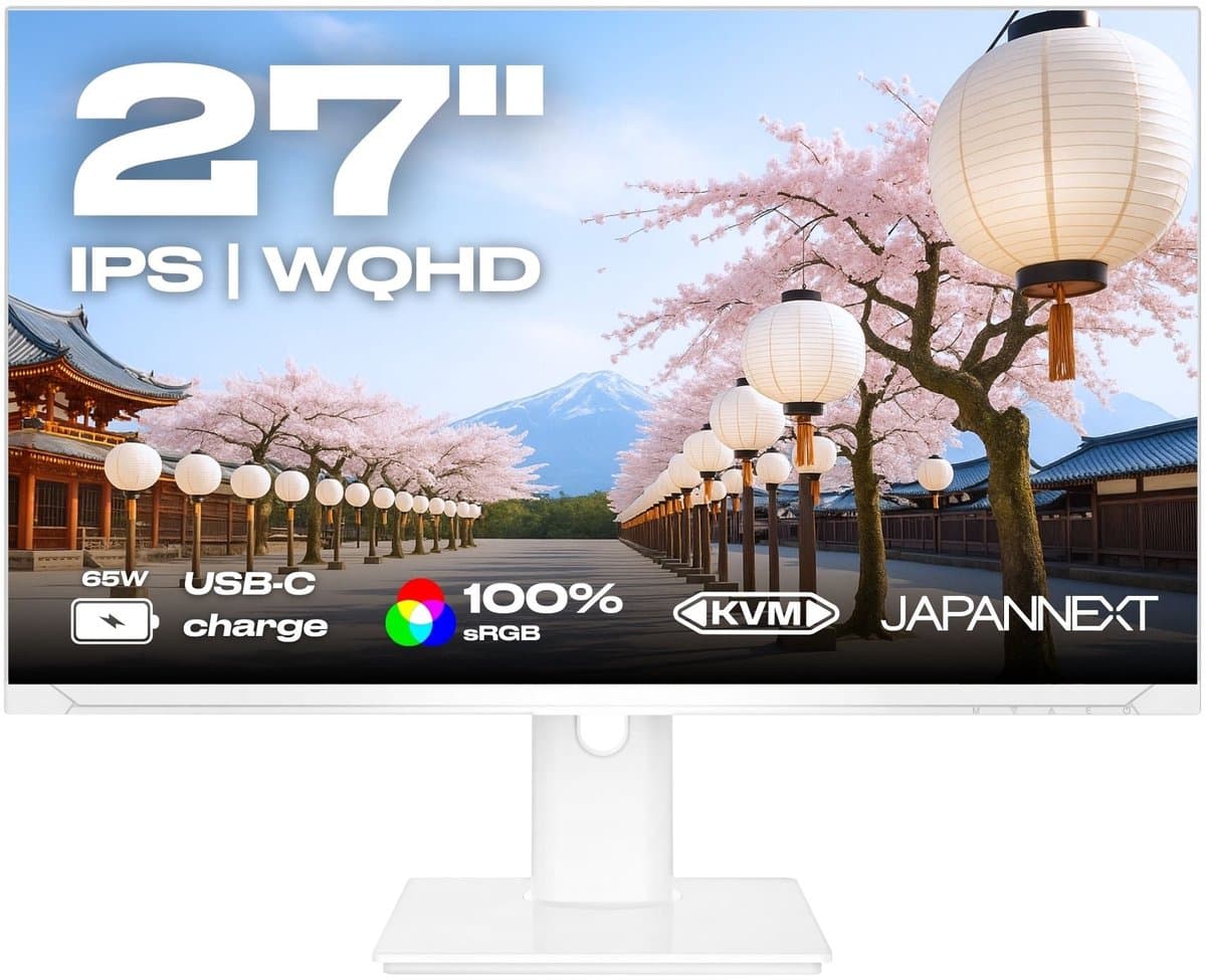JAPANNEXT Monitor Wit 27" IPS WQHD (2560x1440) | JN-i27QR-C65W-HSP-W — afbeelding 1