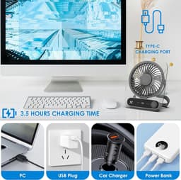 Draagbare USB Ventilator met 199 Snelheden en Stil Geluid – Ultradunne Mini Ventilator voor Thuis, Kantoor en Outdoor — thumbnail 4
