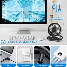 Draagbare USB Ventilator met 199 Snelheden en Stil Ontwerp - Mini Kantoorventilator voor Thuis en Outdoor — thumbnail 4