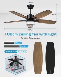 106cm plafondventilator met verlichting en afstandsbediening - Stil en omkeerbaar voor slaapkamer en woonkamer — thumbnail 1
