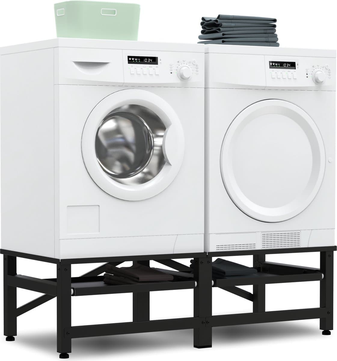 Bodo® - Wasmachine Verhoger - Dubbel - Kast - Ombouw uitschuifbare Plank - Zwart - 124x54x37cm — afbeelding 1