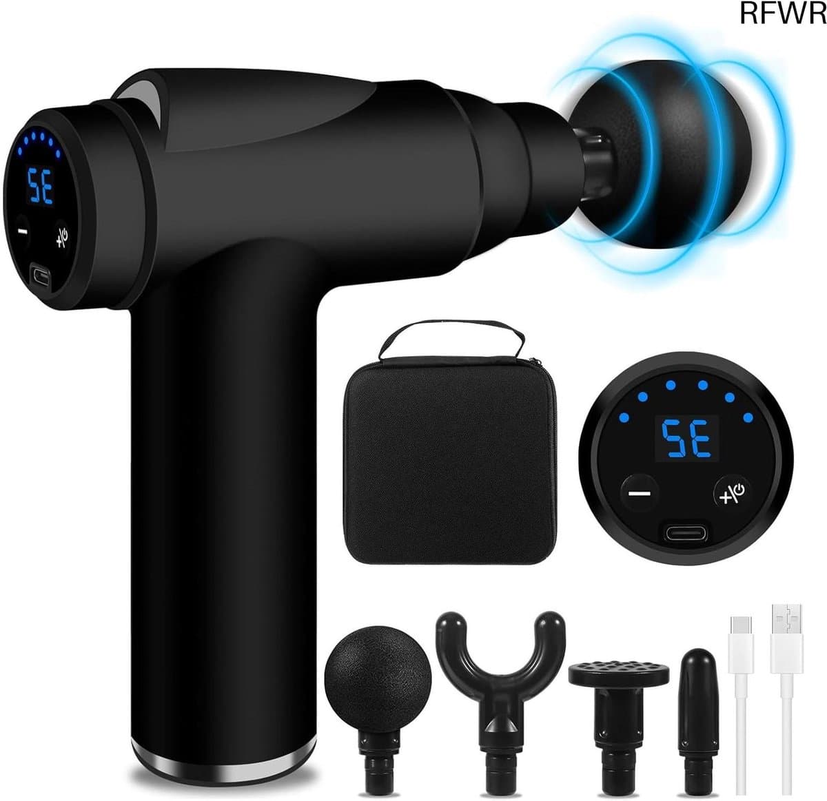 RFWR® Mini Massagepistool met 32 Snelheden en 4 Massagekoppen - Draagbaar en Stil — afbeelding 1