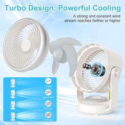 RFWR® Stille Tafelventilator met 4 Snelheden en 70 Graden Oscillatie - Draagbare Circulatieventilator met 5400 mAh Accu voor Thuis en Kantoor — thumbnail 3