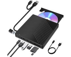 Externe cd-dvd-drive USB 3.0 Type-C draagbare CD-DVD +/-RW ROM drive lezer brander rewriter met SD-TF 4 USB USB-C poort laptop PC Windows 11 10 8 XP Linux Mac OS .