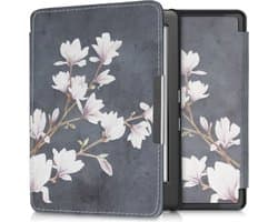 kwmobile e-reader hoesje geschikt voor Kobo Glo HD / Touch 2.0 hoes - E reader flip case met magnetische sluiting - Ereader cover - Magnolia design in taupe / wit / donkergrijs