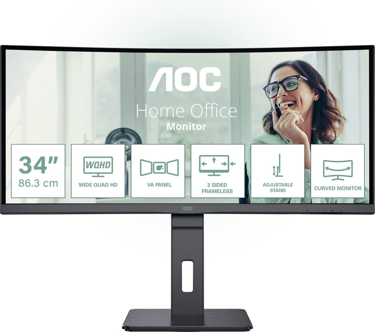AOC CU34P3CV - Ultrawide Curved QHD VA 100Hz Monitor - 34 Inch — afbeelding 1