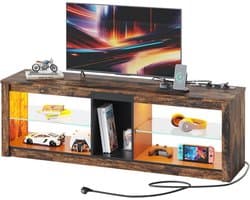 140 cm TV Meubel voor TV's tot 65 Inch met RGB LED Verlichting, 3 Stopcontacten en 2 USB Oplaadpoorten