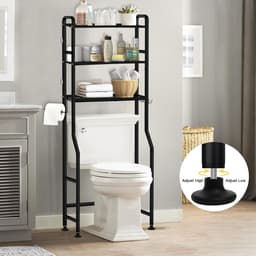 Invalideerbaar Wasmachine Rek Boven Wasmachine - Toiletkast met 3 Planken en Handdoekhouder - Zwart — thumbnail 4