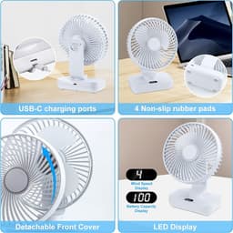 Stille USB Tafelventilator met Oplaadbare Batterij (4000mAh) en 360° Rotatie - Draagbare Mini Ventilator voor Bureau — thumbnail 4