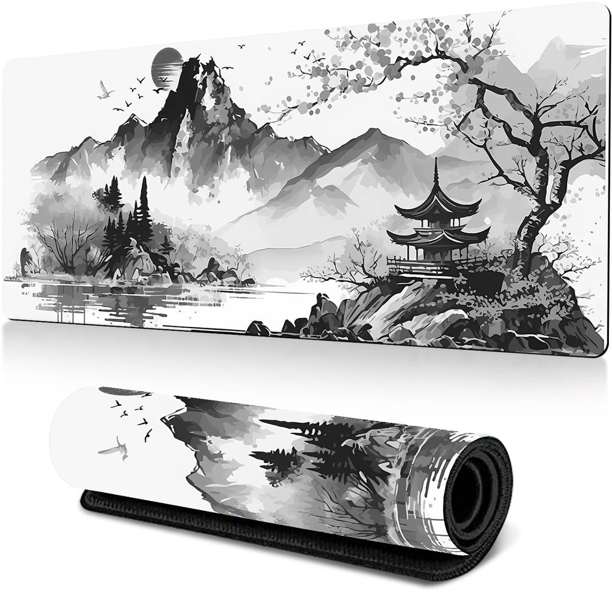 Gaming muismat - muismat xxl - muismat - Muismat in inkttekeningstijl - Antislip rubberen muismat - Natuurlijk rubber - 30×80×0,3 cm - Inktwas — afbeelding 1