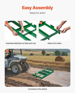 Weide-eg - Getrokken sleepeg - Compatibel met ATV/UTV, tractor en grasmaaier - Afmetingen 122 x 50 x 10 cm - Verstelbare stangen - Ketting 183 cm - Gazon en weide egaliseren — thumbnail 3