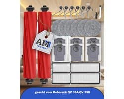 26 stuks accessoires geschikt voor Roborock QV 35A/QV 35S robotstofzuiger, 2 hoofdborstels, 6 stofzakken, 6 dweilpads, 4 HEPA-filters, 6 zijborstels, 1 reinigingsborstel, 1 schroevendraaier